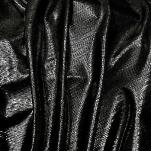 Metallic Foil Spandex Fabric - Black - Spandex Lame Shiny Fabric 2 Way