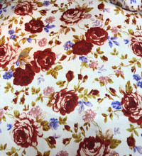 Floral Roses Ivory-Burgundy Faux Silk Satin 48"W Fabric