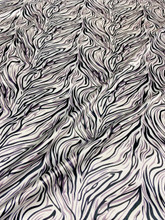 Zebra Animal Print Satin 48"W Fabric - Ivory Black, Purple Gray