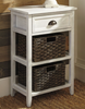 Casual Accent Table in White w/ 2 Removable Woven Baskets "Oslember"