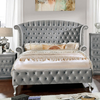 Padded Flannelette California King Bed Frame in Grey "Alzire"