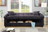 Adjustable Sofa Bed Futon w/Flip-Up Compartment in Ebony Microfiber