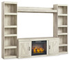 4pc Entertainment Center w/Fireplace Option in Whitewash