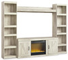 4pc Entertainment Center w/Fireplace Option in Whitewash