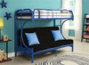 Blue Metal Bunk Bed with Futon