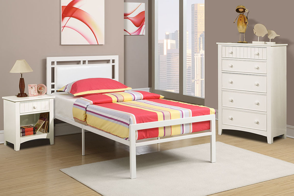 Twin Metal Bed Frame in White with Leather