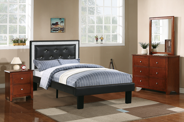 Full Bed Frame w/ Accent Tufting and Trim in Ash Black