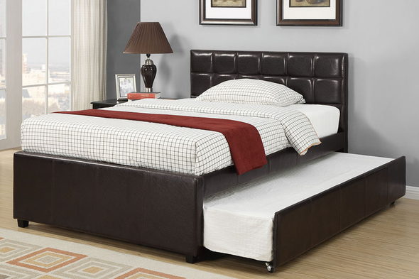 Full bed w/ tufting + Trundle in Espresso Leather