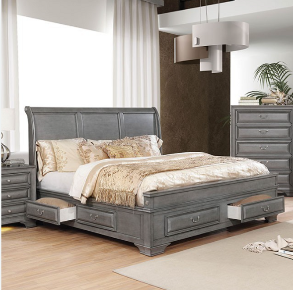 Transitional Storage Bed Frame in Gray "Brandt"