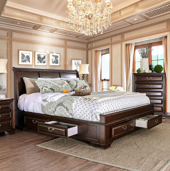 Transitional Storage Bed Frame in Brown Cherry "Brandt"