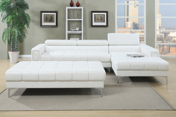2pc Sectional w/ Cube Tufted Patterned White Bonded Leather