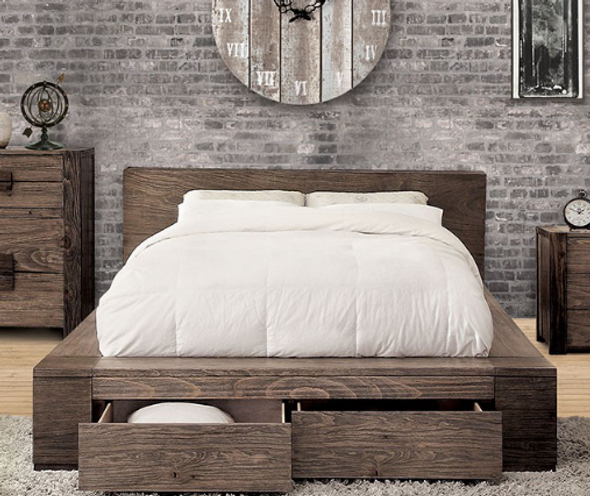 Transitional Storage Bed Frame in Rustic Natural Tone "Janeiro"