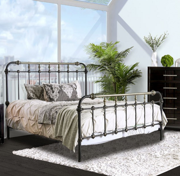 Transitional Metal Bed Frame in Antique Black "Riana" (Select Size)