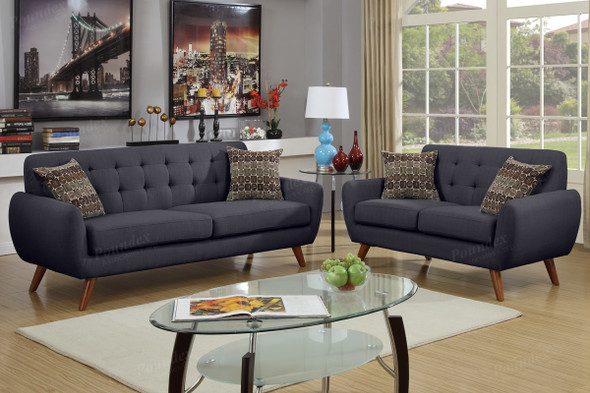 2pc Retro Styled Sofa Set in Grey Polyfiber