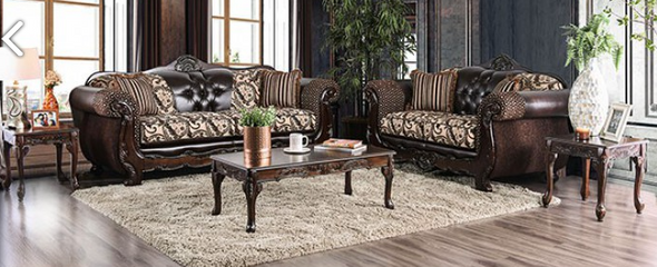 Traditional Sofa & Love Seat in Light Brown/Dark Brown "Quirino"
