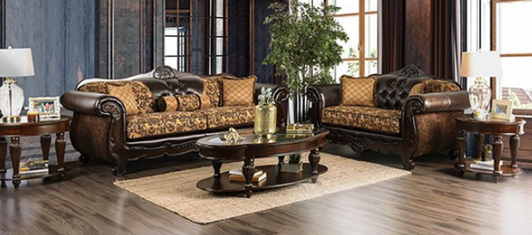 Traditional Sofa & Love Seat in Tan/Dark Brown "Quirino"