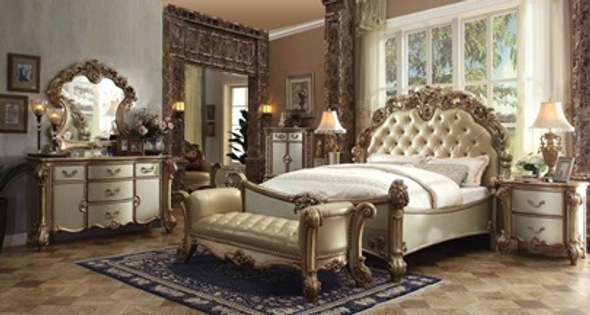 Victorian Bed Frame in Bone & Patina Gold "Vendome"