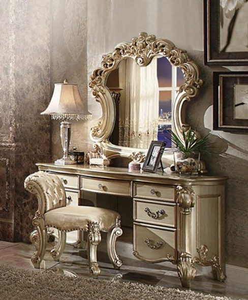Victorian Nightstand in Bone & Patina Gold "Vendome"
