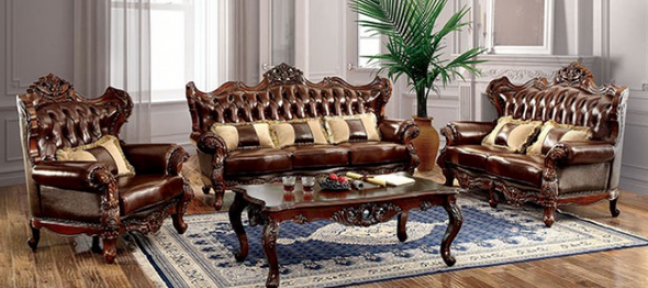 Traditional Sofa & Loveseat Set in Dark Oak "Jericho"