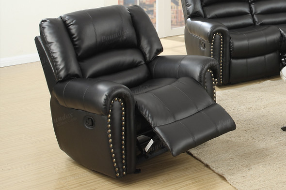 Studded Black Bonded Leather Motion Rocker Recliner