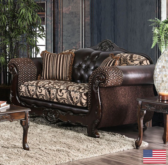 Traditional Love Seat in Light Brown/Dark Brown "Quirino"