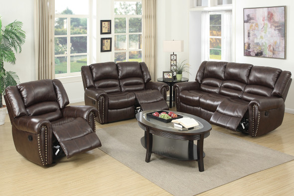 Brown Bonded Leather Motion Rocker Recliner with Studded Trimming