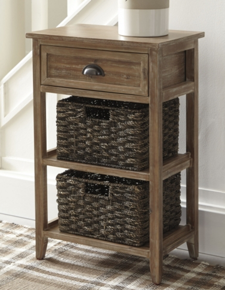 Casual Accent Table in Light Brown w/ 2 Removable Woven Baskets "Oslember"