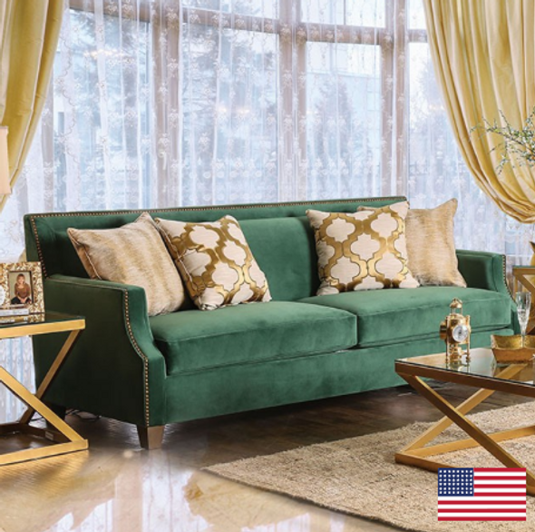 Transitional Sofa in Emerald Green "Verdante"