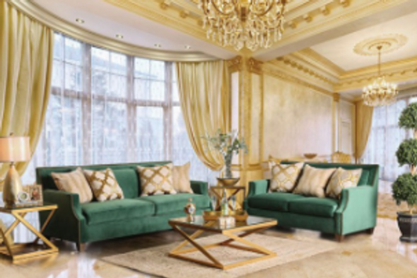 Transitional Love Seat in Emerald Green "Verdante"