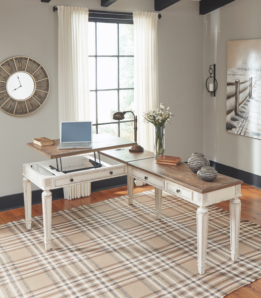 Casual Lift Top Desk with Return in White "Realyn"