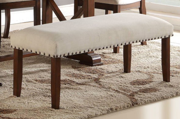 Upholstered Dining Bench w/ Nailhead Trim in Beige