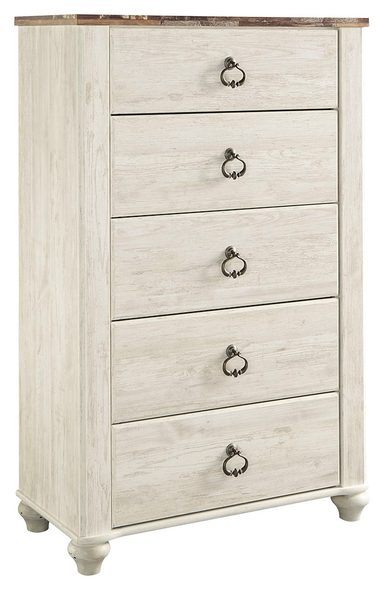 5 Drawer Chest in Whitewash "Willowton"