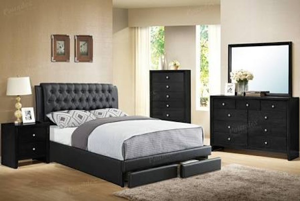 Eastern King Bed Frame with Black Faux Leather
