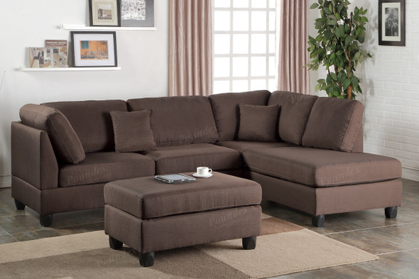 2pc Sectional with Ottoman in Chocolate  Polyfiber