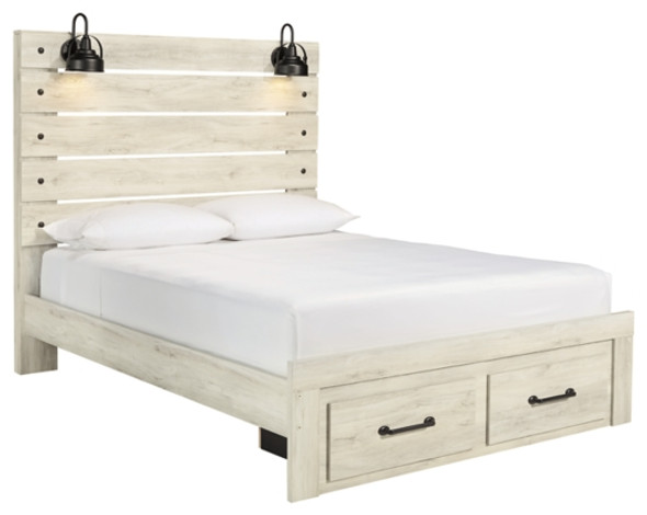 Whitewash Queen Bed Frame w/Storage  "Cambeck"