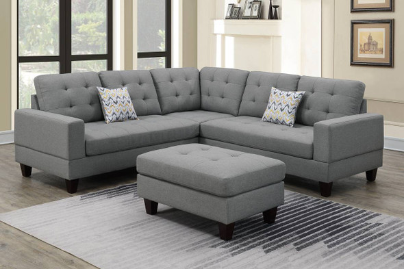 3pc Sectional with Ottoman in Grey