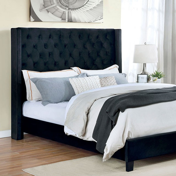 Button Tufted Queen Bed Frame in Black "Ryleigh"