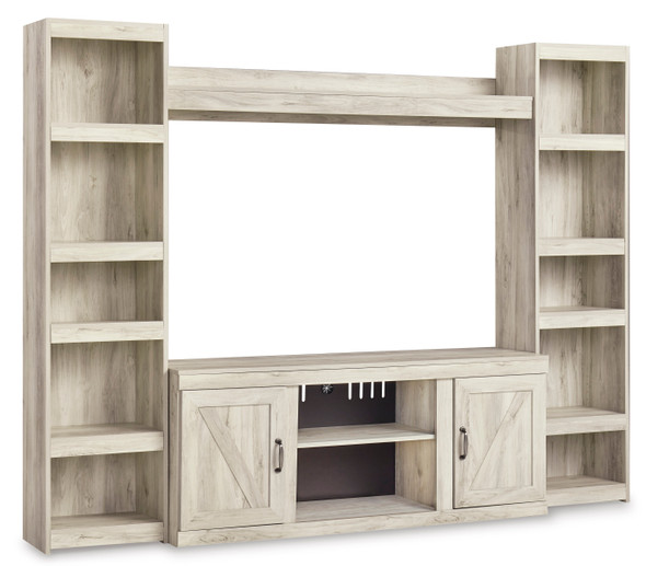 4pc Entertainment Center w/Fireplace Option in Whitewash