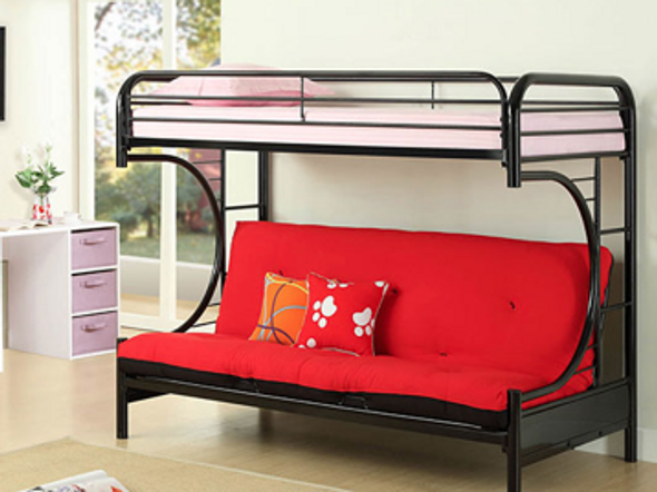 Blue Metal Bunk Bed with Futon