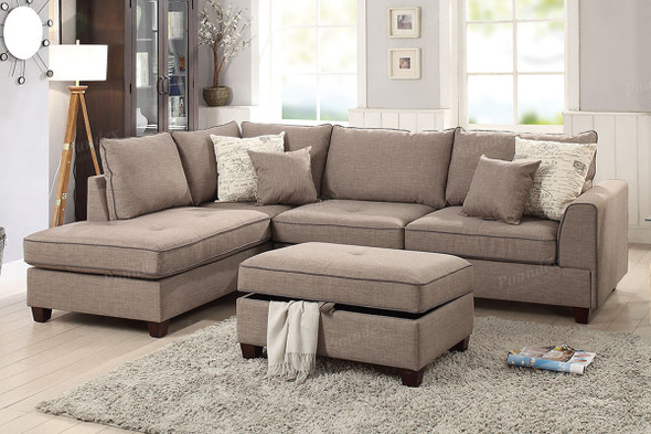 2pc Sectional With Storage Ottoman in Mocha Dorris Fabric