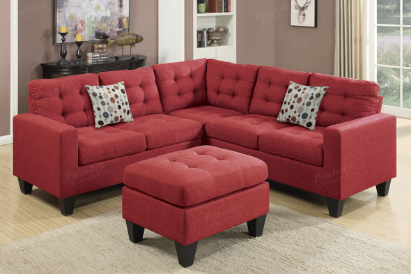 3pc Sectional With Ottoman in Carmine Polyfiber