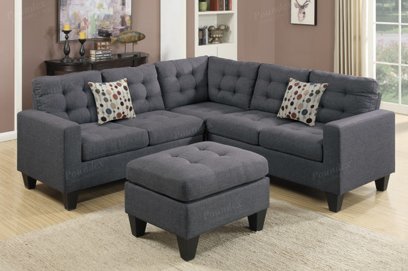 3pc Sectional With Ottoman in Blue Grey Polyfiber