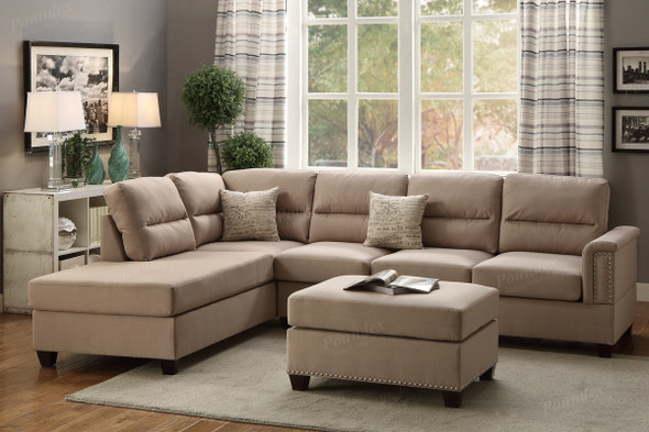 Sectional with Ottoman in Sand Polyfiber