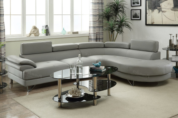 2pc Sectional Sofa in Light Grey Faux Leather