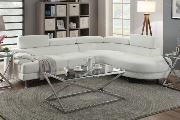 2pc Sectional Sofa in White Faux Leather