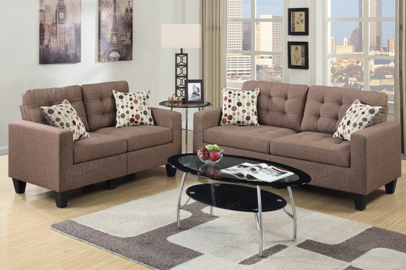 2pc Sofa and Loveseat in Light Coffee Polyfiber