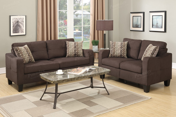 2pc Sofa and Loveseat in Chocolate  Polyfiber
