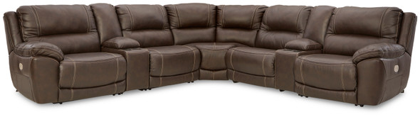 7pc Power Leather Sectional in Chocolate "Dunleith"