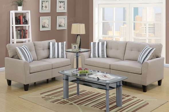 2pc Sofa and Loveseat in Beige Polyfiber