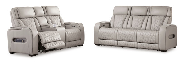 Power Sofa & Leather Loveseat in Grey "Boyington"  (2 Colors)